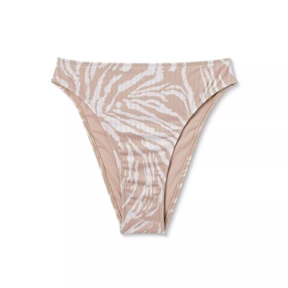 Wild Fable Tan Animal Print Ribbed High Waist Cheeky Bikini Bottom - Picture 2 of 3